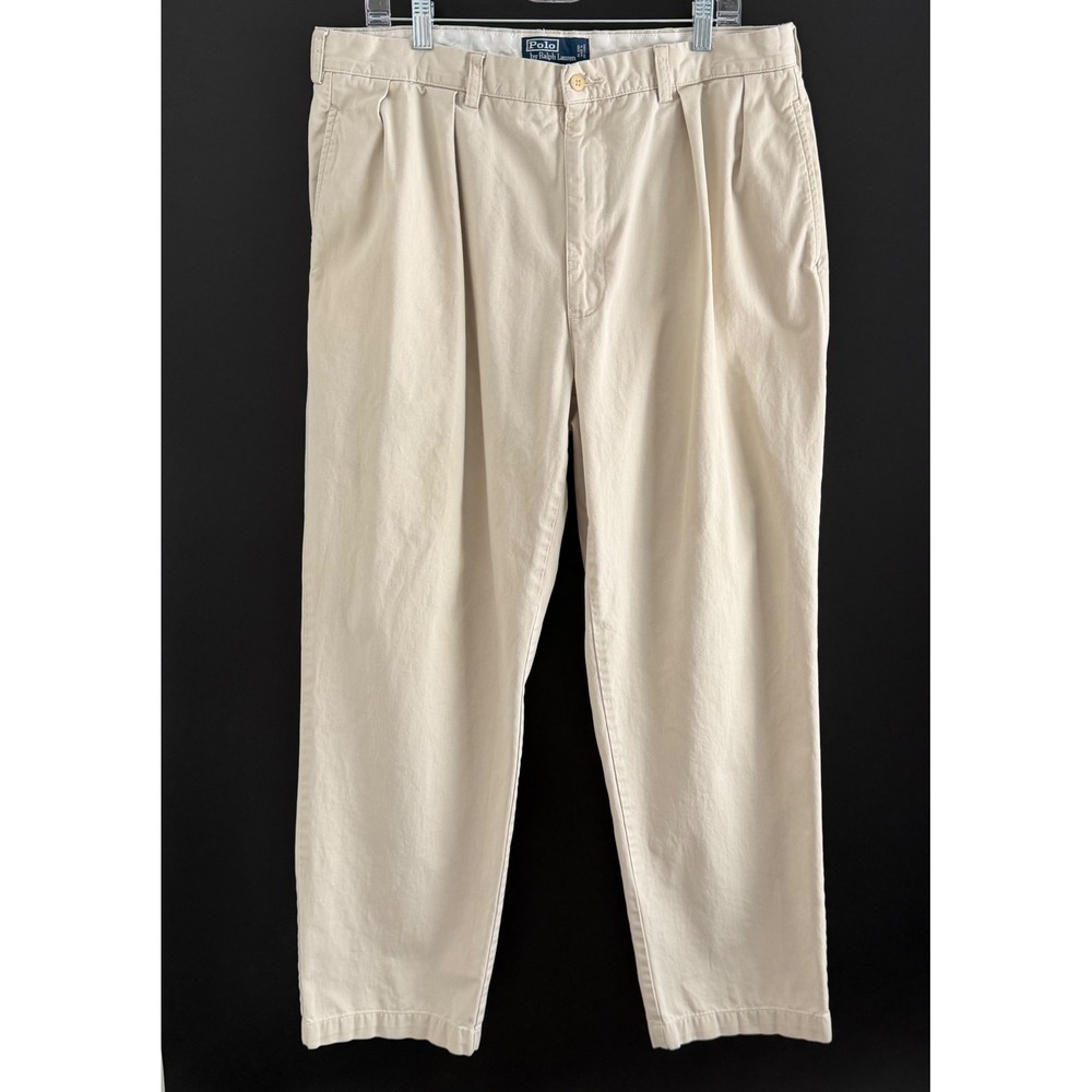 Polo Ralph Lauren Andrew Pant Mens 38x32 Tan Khaki Pleated Chino Cotton Twill